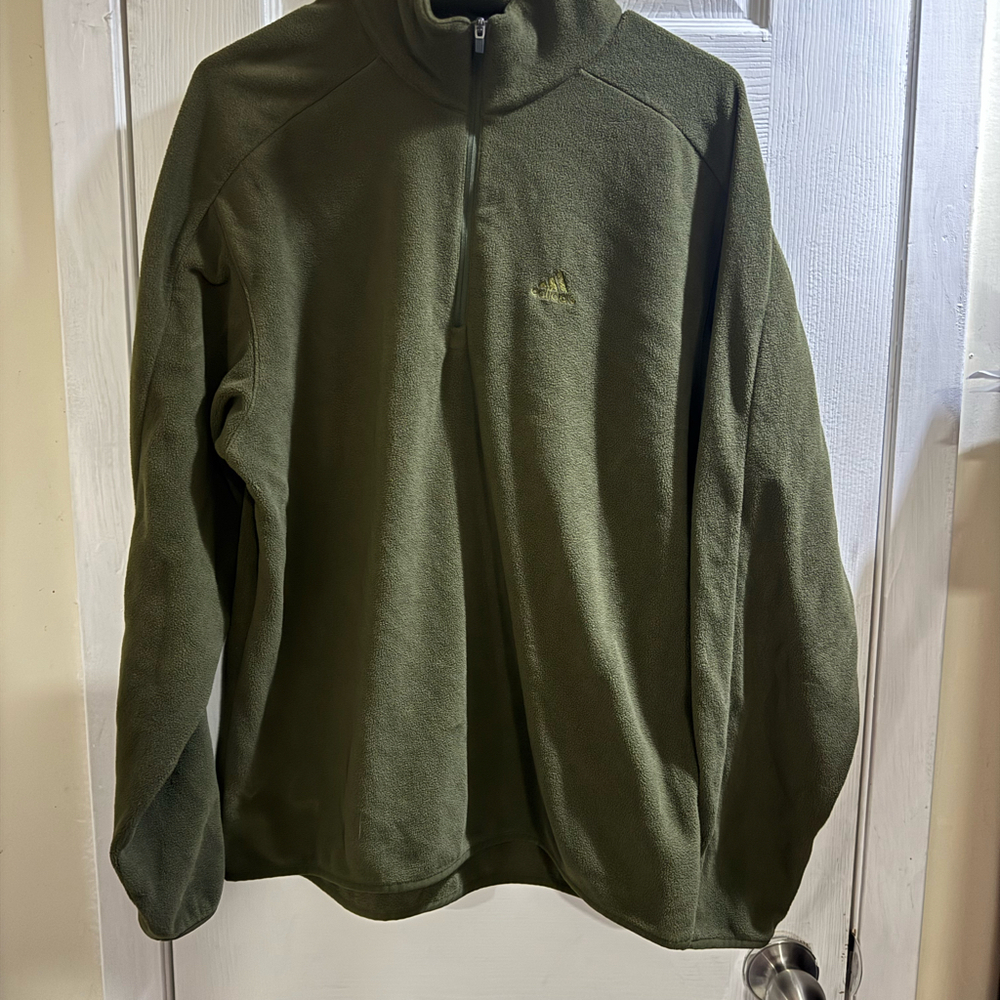 Y2K Adidas Men’s Large Olive Green 1/4 Zip Fleece Pullover Jacket